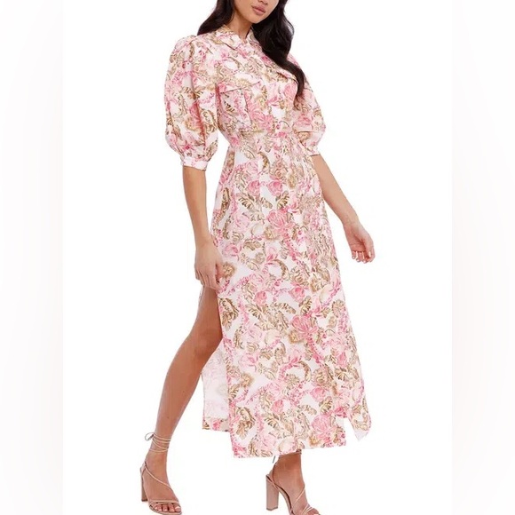 Significant Other Floral Printed Pink Puff Sleeve Midi Dress - Picture 6 of 10